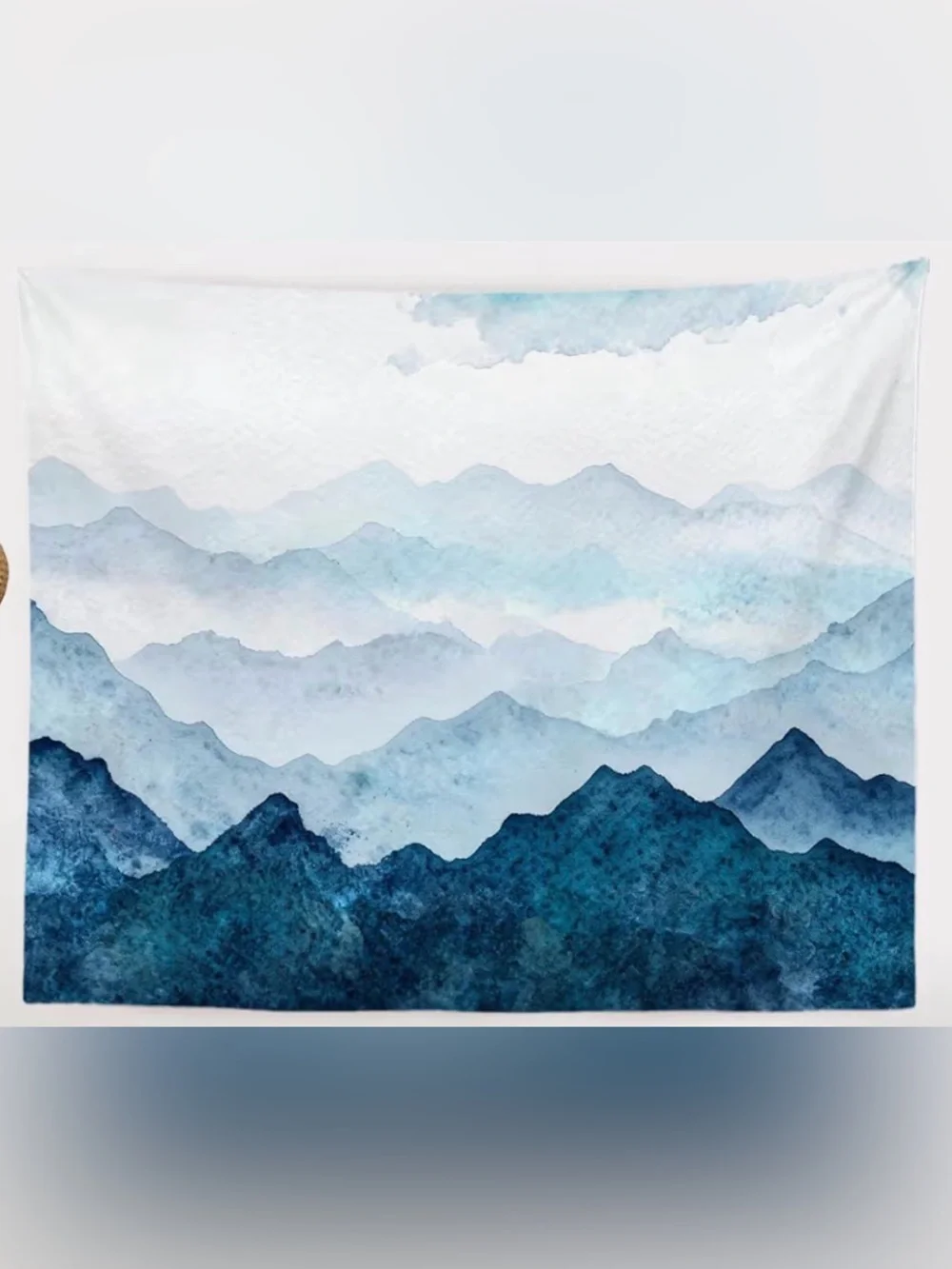 Blue Gradient Mountain Print Wall Tapesty